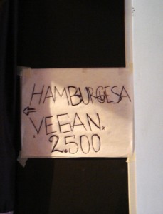 A sign for vegan hamburgers in Bogotá by Flickr user yonolatengo