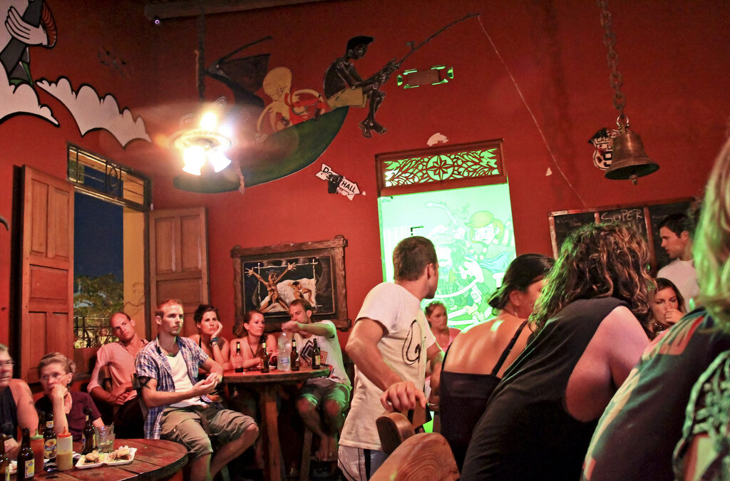 The bar at the Brisa Loca Hostel in Santa Marta