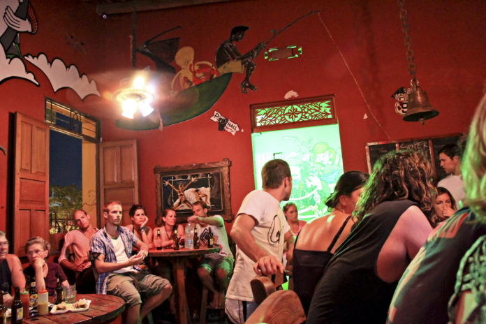 The bar at the Brisa Loca Hostel in Santa Marta