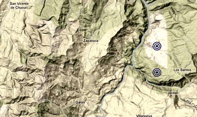 Earthquake map of Santander, Colombia
