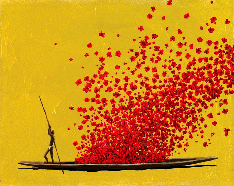Ruiz uses incredible detail in his paintings, carefully researching plant and animal species to ensure that his work is both beautiful and meaningful.