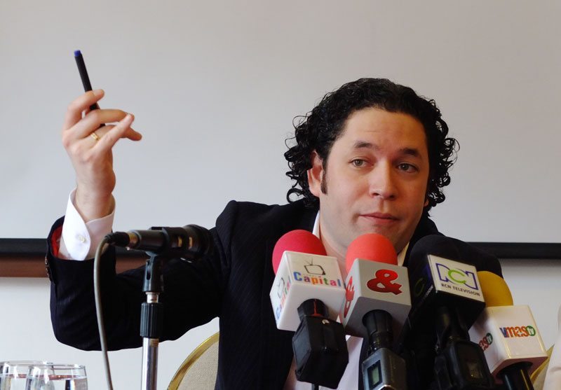 Venezuelan conductor Gustavo Dudamel meets the media as he prepares Wagner for the city.