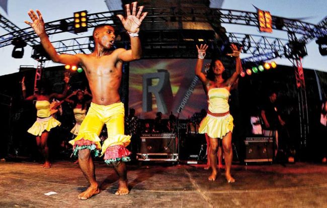 Local Cartageneros dance champed during a local festival.
