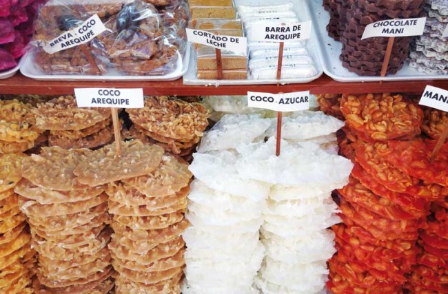 Coconut cocadas along the Calle 11 in Bogota.