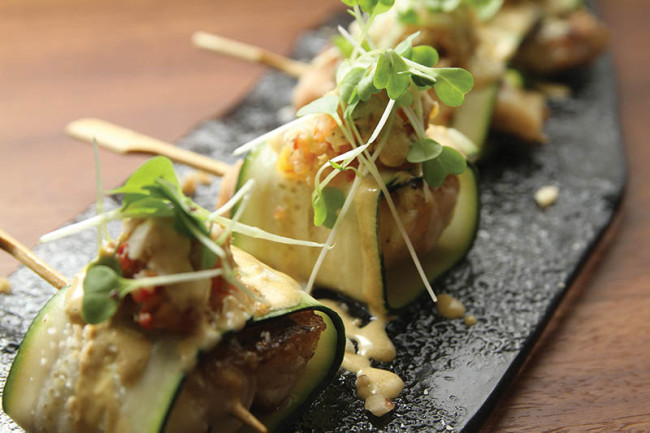 A plate of Asian fusion food at Mordida in Bogota.