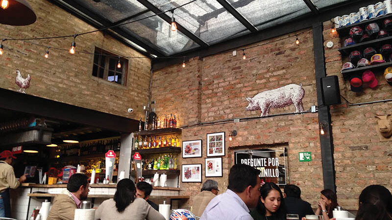 Interior of La Fama restaurant in Bogotá.