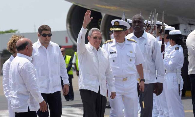 Cuba's President Raul Castro arrives in Cartagena in advance of the peace signing.