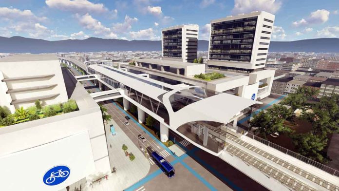 A rendering of plans for a metro station at Bogotá's Plaza de las Américas.