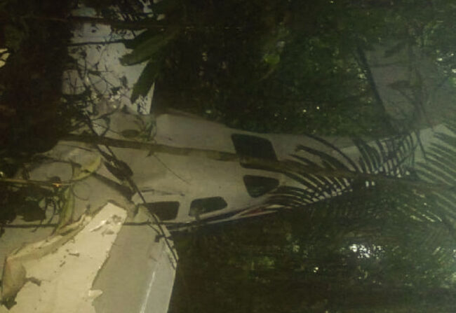 Wreckage of the Cessna 206 that crashed in the rainforest between Caquetá and Guaviare. Handout: Ejercito Nacional.