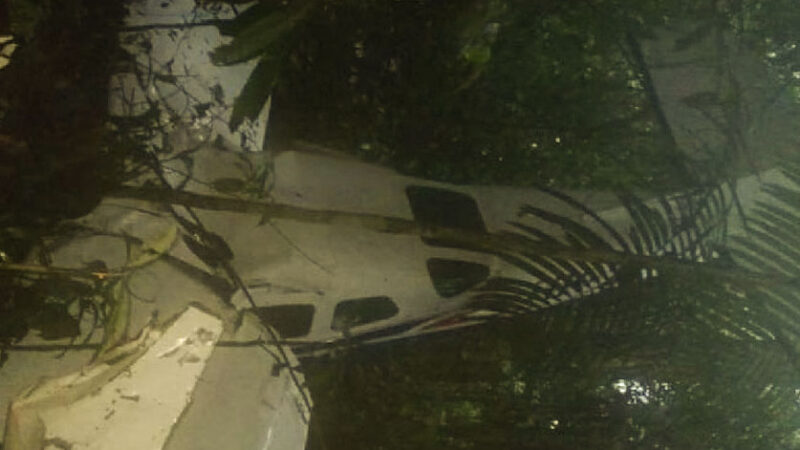 Wreckage of the Cessna 206 that crashed in the rainforest between Caquetá and Guaviare. Handout: Ejercito Nacional.