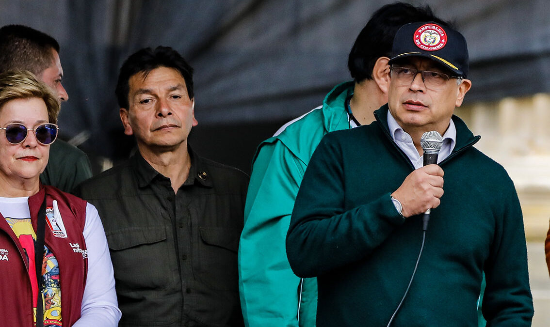 Colombia's Gustavo Petro during the May Day rally in Bogotá's Plaza de Bolívar. Photo: Presidencia.