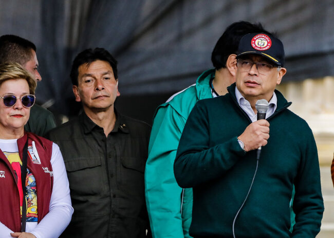 Colombia's Gustavo Petro during the May Day rally in Bogotá's Plaza de Bolívar. Photo: Presidencia.