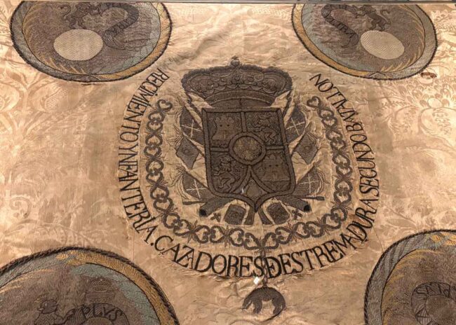 A Spanish Royalist flag of the Extremadura Batallion recovered by Republican troops. Photo: Richard Emblin