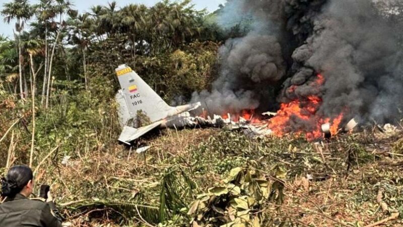The FAC1016 Hercules crashed in a remote area of the Putumayo department in southeast Colombia. Photo: FAC