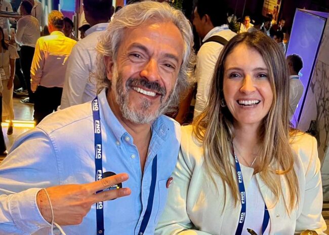 Juan Daniel Oviedo and Paloma Valencia during a recent event in Medellín. Photo: X